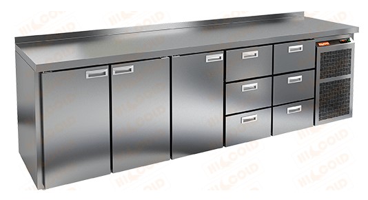 Холодильный стол HICOLD GN 11133 BR2 TN, бок, 6 ящиков, 3 двери (-2...+10°С)
